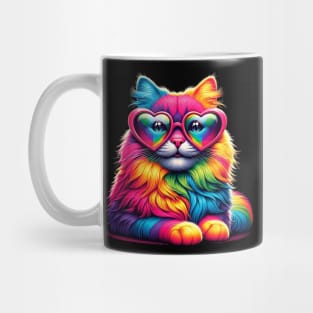 Rainbow Cute cat Wearing Glasses Heart kitten Love cat Funny Mug